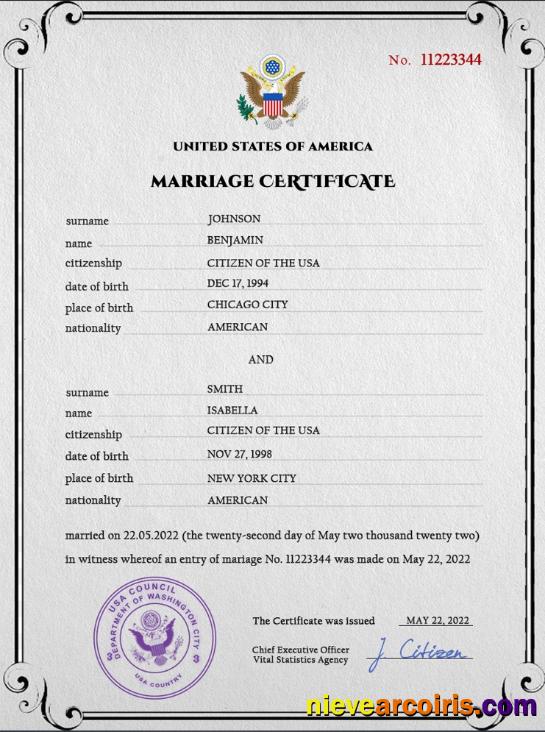 USA marriage certificate